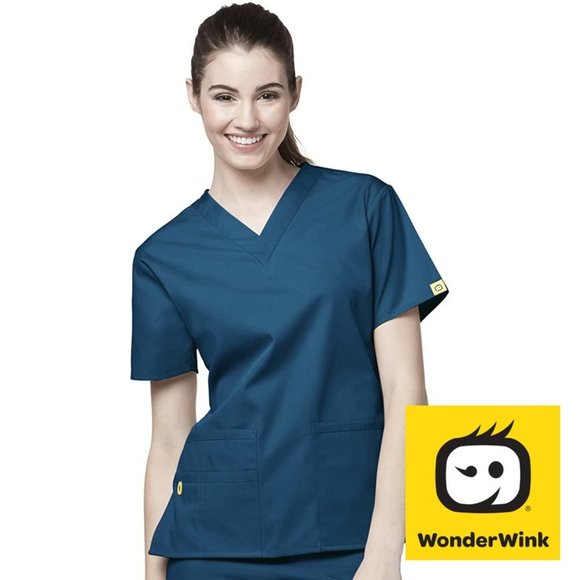 🍃2/$20🍃 WONDERWINK Women's Scrubs Bravo 5 Pocket VNeck Top, Caribbean, X-Small - Picture 1 of 6
